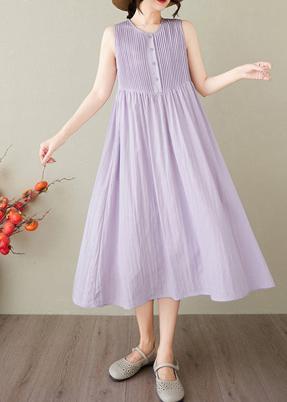 Women Lavender Wrinkled Cotton Robe Dresses Sleeveless
