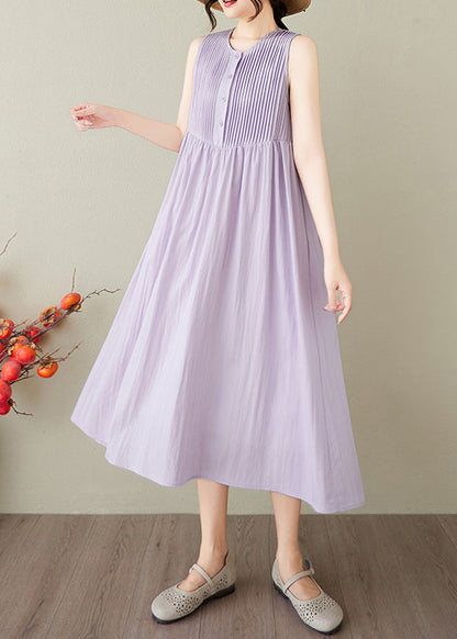 Women Lavender Wrinkled Cotton Robe Dresses Sleeveless