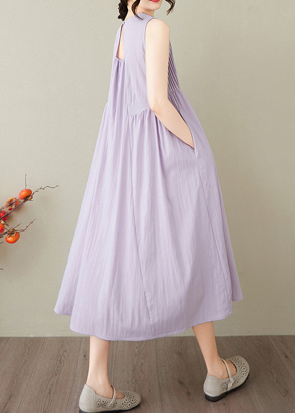 Women Lavender Wrinkled Cotton Robe Dresses Sleeveless