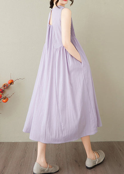 Women Lavender Wrinkled Cotton Robe Dresses Sleeveless