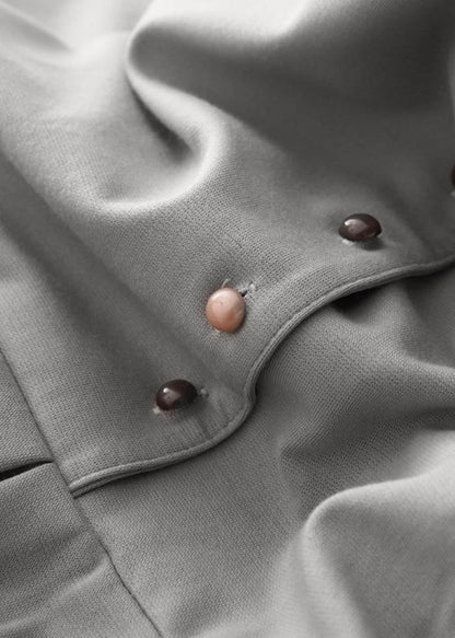 Women Light Blue Stand Collar Cotton Long Dresses Spring