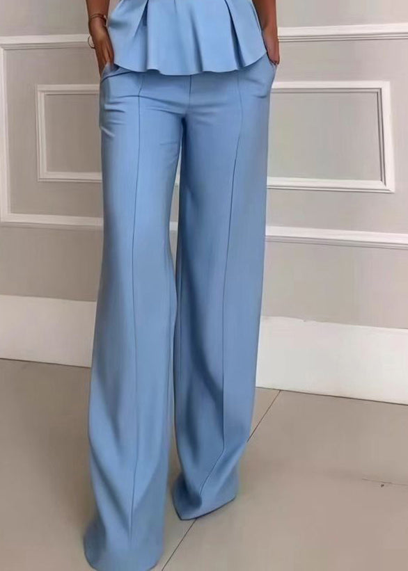 Women Light Blue Strapless Two Pieces Set Sleeveless