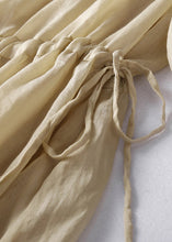 Load image into Gallery viewer, Women Light Khaki O Neck Lace Up Cotton Dress Summer