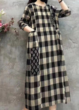Load image into Gallery viewer, Women Light Plaid O-Neck Pockets Print Patchwork Maxi Dress Long Sleeve