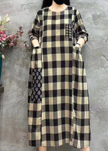 Load image into Gallery viewer, Women Light Plaid O-Neck Pockets Print Patchwork Maxi Dress Long Sleeve