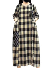 Load image into Gallery viewer, Women Light Plaid O-Neck Pockets Print Patchwork Maxi Dress Long Sleeve