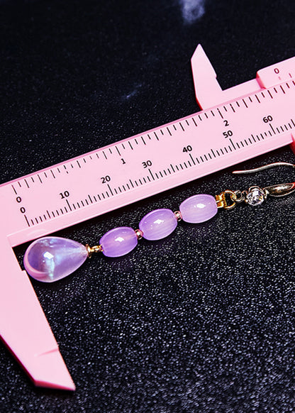 Women Light Purple Droplet Shape Crystal Drop Earrings