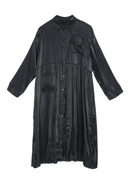 Women Long Sleeve Lapel Collar Loose Casual Oversize Midi Dresses - SooLinen