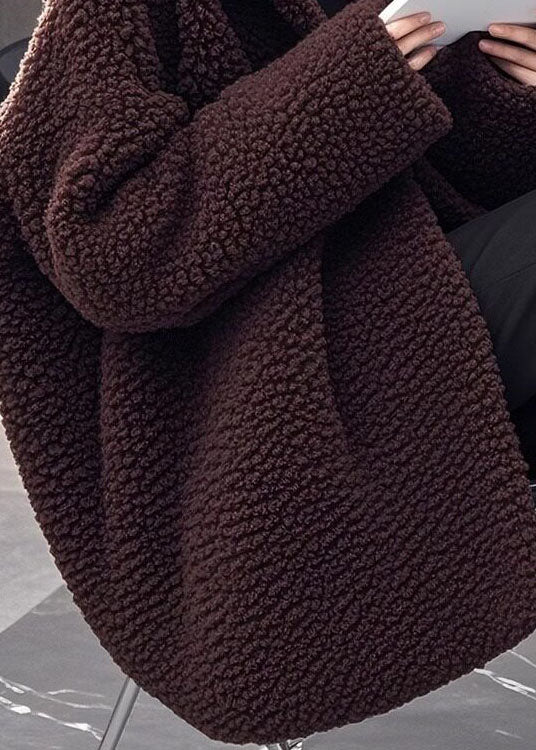 Women Loose Brown Hooded Faux Fur Coat Winter