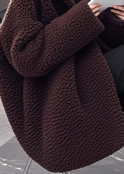 Women Loose Brown Hooded Faux Fur Coat Winter
