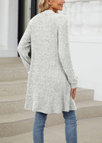 Women Loose Light Grey Pockets Knit Cardigan Fall