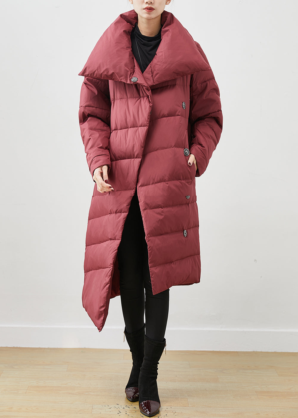 Women Mulberry Asymmetrical Warm Duck Down Puffer Jacket Winter