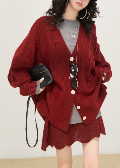 Women Mulberry Oversized Pockets Knit Cardigan Winter
