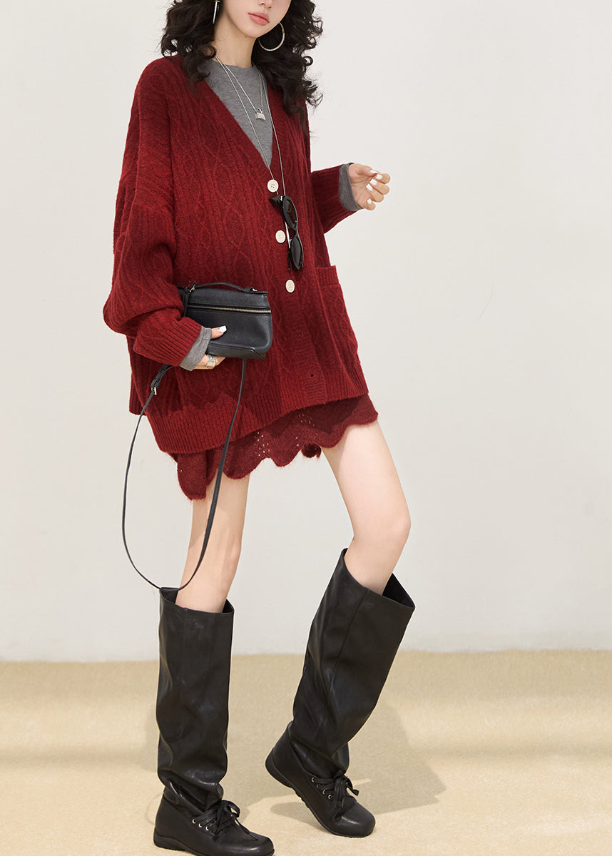 Women Mulberry Oversized Pockets Knit Cardigan Winter
