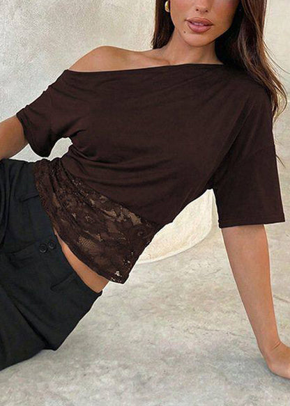 Women Mulberry Turtle Neck Patchwork Lace Tanks Summer