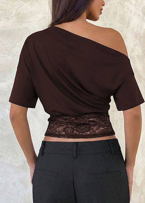 Women Mulberry Turtle Neck Patchwork Lace Tanks Summer