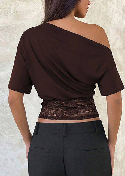 Women Mulberry Turtle Neck Patchwork Lace Tanks Summer