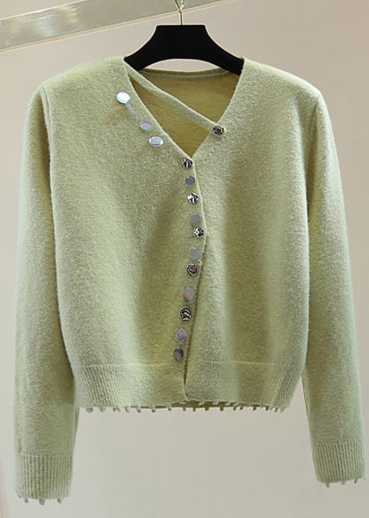 Women Mulberry V Neck Asymmetrical Sequins Cotton Knit Sweaters Winter