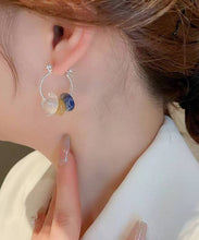 Load image into Gallery viewer, Women Multicolour Copper Gem Stone Glass Hoop Earrings