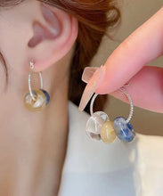 Load image into Gallery viewer, Women Multicolour Copper Gem Stone Glass Hoop Earrings
