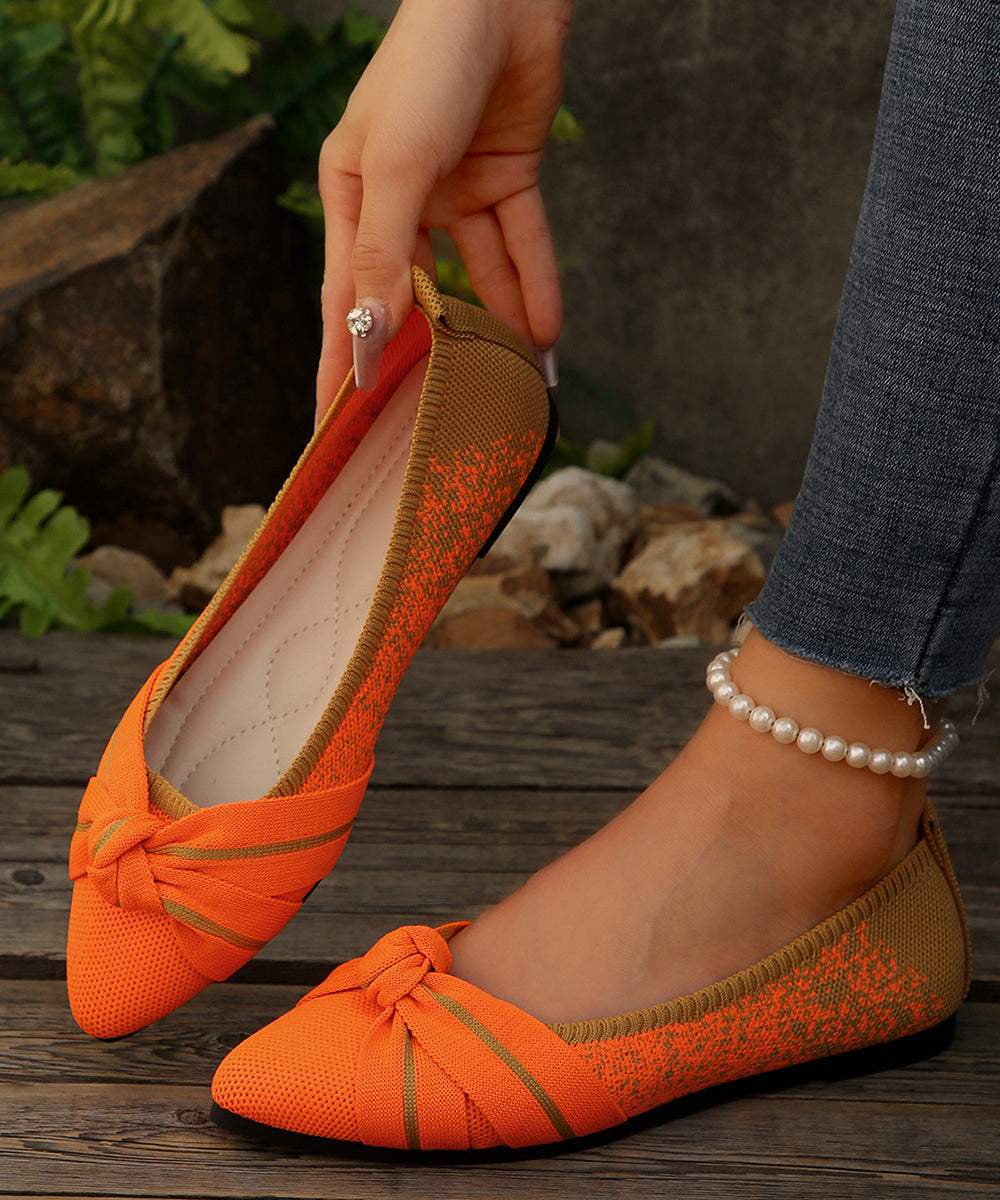 Women Navy Cotton Fabric Bow Splicing Flat Shoes Pointed Toe