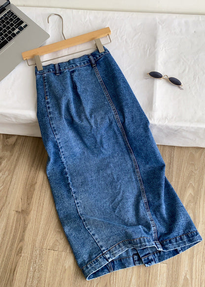 Women Navy High Waist Button Down Denim Skirts Summer