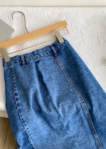 Women Navy High Waist Button Down Denim Skirts Summer