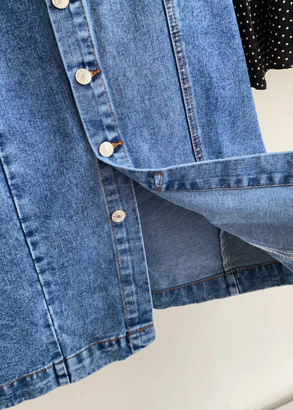 Women Navy High Waist Button Down Denim Skirts Summer