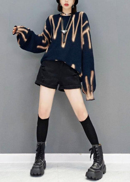 2021 Navy My Heart Beats Long Sweater Top Knit Dress - SooLinen