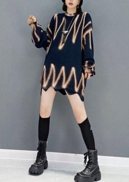 2021 Navy My Heart Beats Long Sweater Top Knit Dress - SooLinen