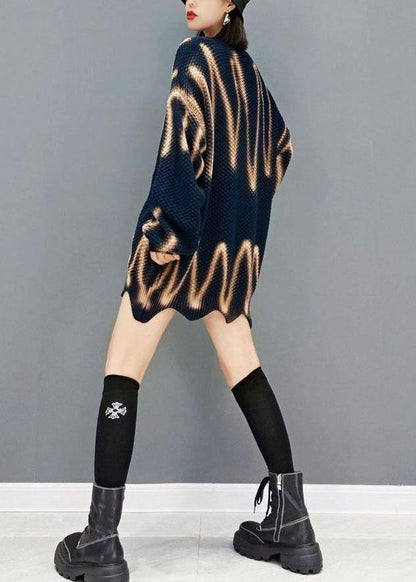 2021 Navy My Heart Beats Long Sweater Top Knit Dress - SooLinen