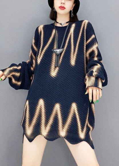 2021 Navy My Heart Beats Long Sweater Top Knit Dress - SooLinen