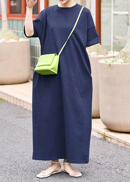 Women Navy Oversized Cotton Long Dresses Summer