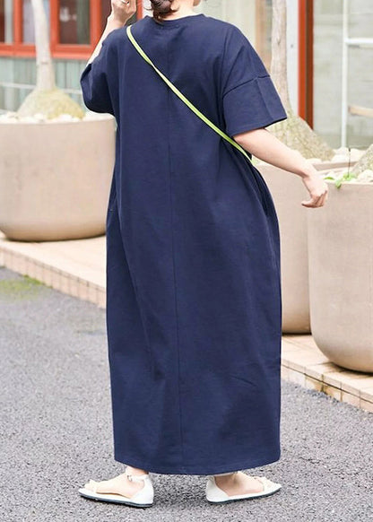 Women Navy Oversized Cotton Long Dresses Summer