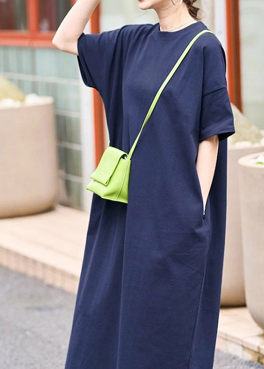 Women Navy Oversized Cotton Long Dresses Summer
