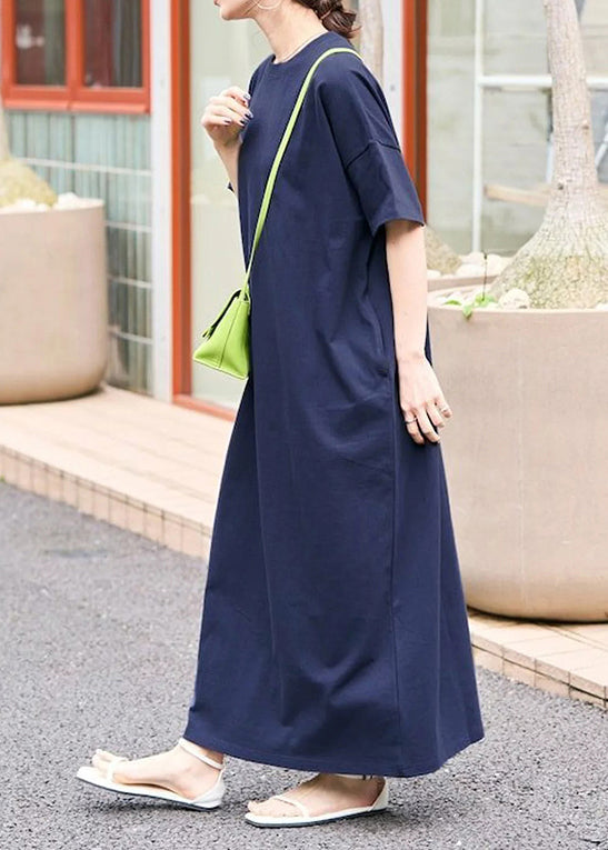 Women Navy Oversized Cotton Long Dresses Summer