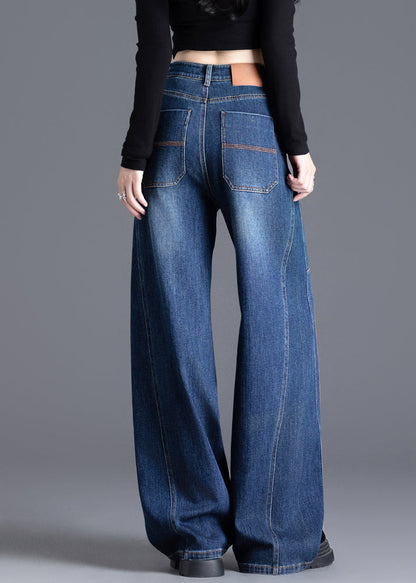 Women Navy Oversized Denim Wide Leg Pants Spring