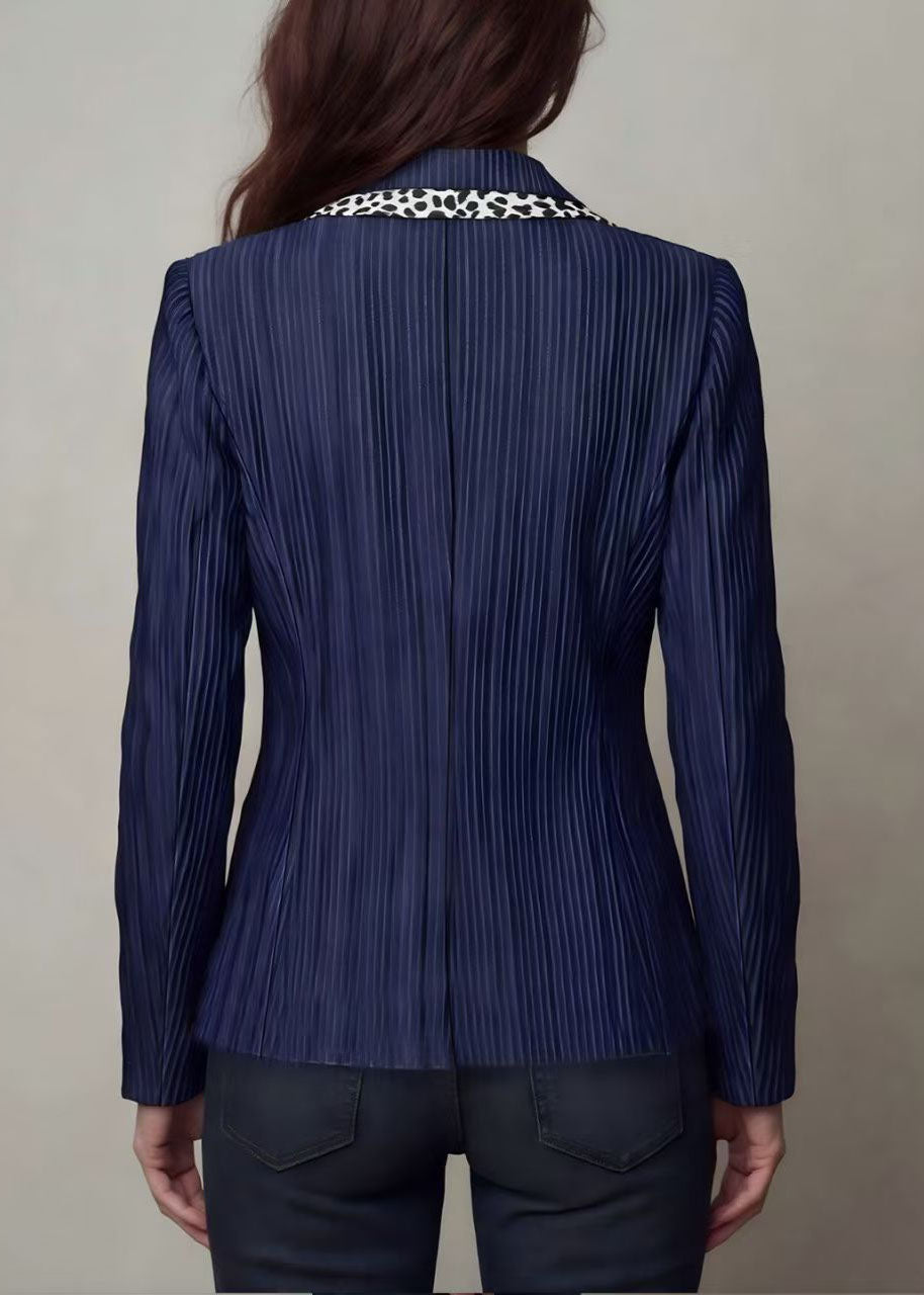 Women Navy Peter Pan Collar Striped Patchwork Cotton Suit Coats Fall