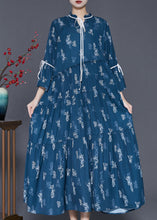 Load image into Gallery viewer, Women Navy Print Exra Large Hem Cotton Dresses Spring