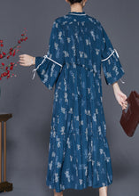 Load image into Gallery viewer, Women Navy Print Exra Large Hem Cotton Dresses Spring