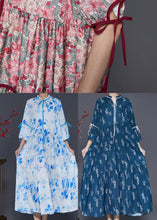 Load image into Gallery viewer, Women Navy Print Exra Large Hem Cotton Dresses Spring