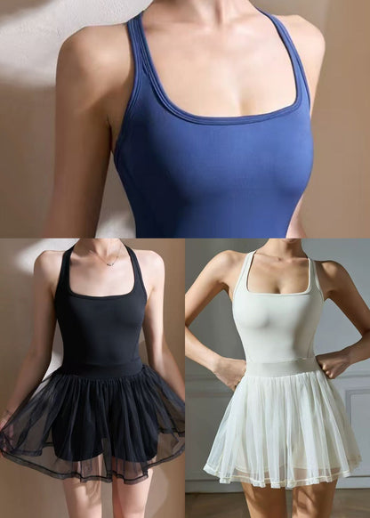 Women Navy Silm Fit One Piece Workout Suit Mini Dress Summer