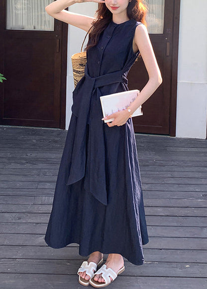 Women Navy Tie Waist Shirts And Maxi Skirts Two Piece Set Summer
