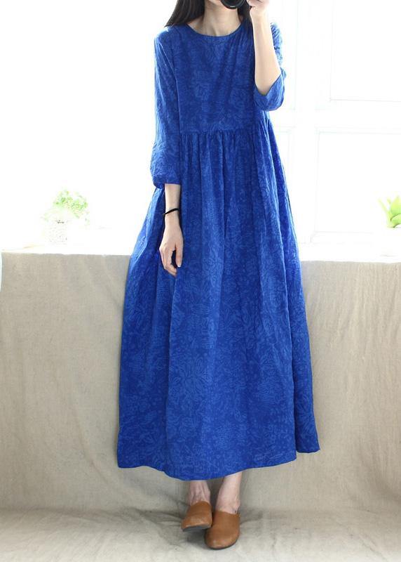 Women O Neck Cinched Tunics Photography Blue Kaftan Dresses - SooLinen