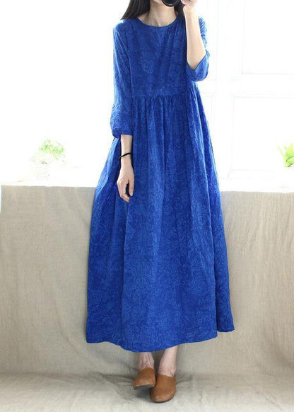 Women O Neck Cinched Tunics Photography Blue Kaftan Dresses - SooLinen