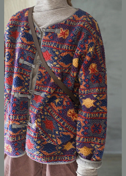 Women O Neck Jacquard Chinese Button Faux Fur Fine Cotton Filled Coats Winter