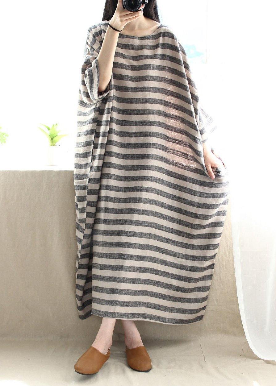 Women O Neck Pockets Runway Striped Dresses - SooLinen