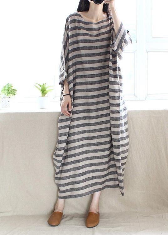 Women O Neck Pockets Runway Striped Dresses - SooLinen