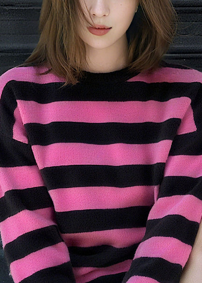 Women O Neck Striped Cozy Patchwork Knit Sweater Fall