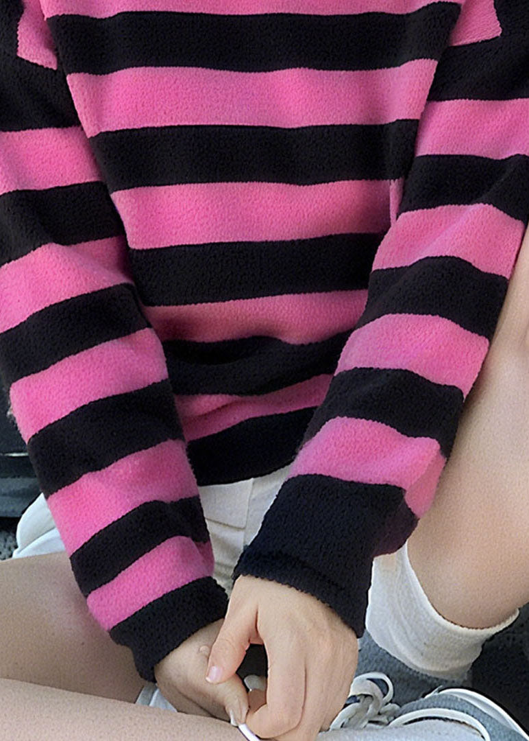 Women O Neck Striped Cozy Patchwork Knit Sweater Fall